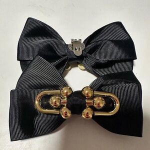 Black Ribbon Bow shoe Clip with Gold Accent